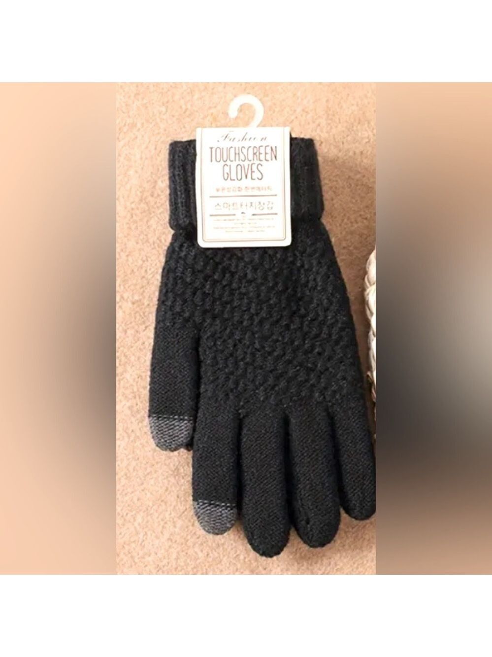 Shouhushen Unisex Black Winter Knitted Gloves, Full Finger Windproof Warm